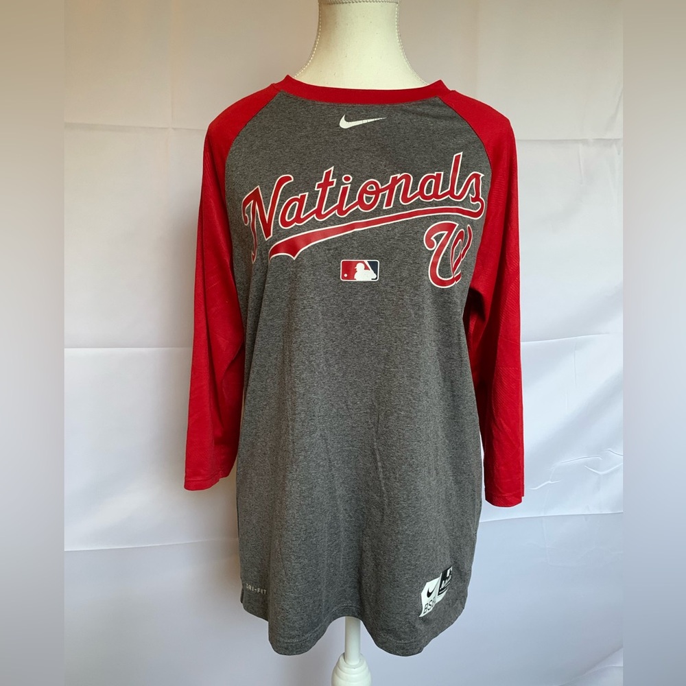 Nationals Red Gray Raglan 3/4 Sleeve Sports Shirt Women Medium Nike